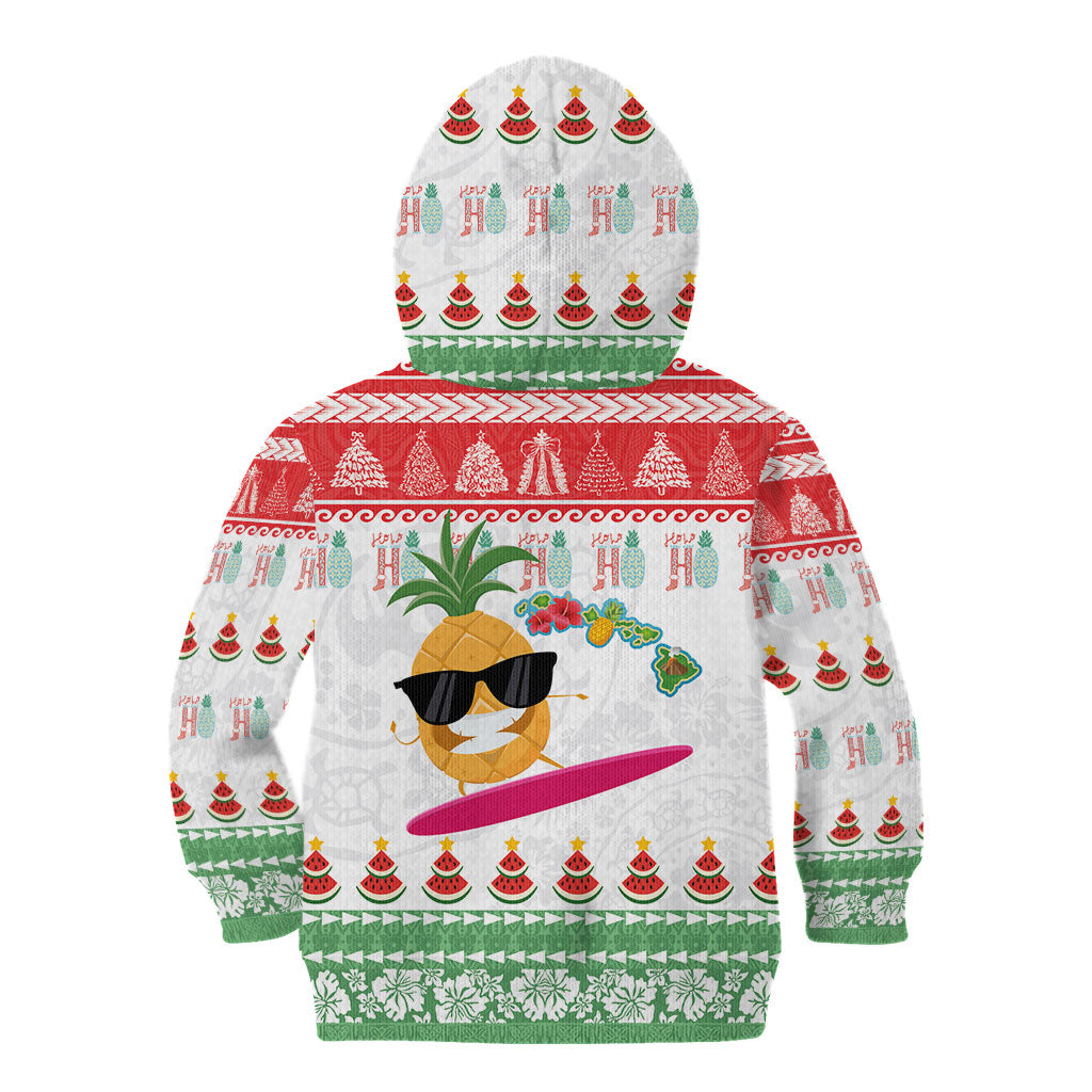 Hawaiian Mele Kalikimaka Kid Hoodie Funny Pineapple Surfing with Map Christmas Stripe Elements