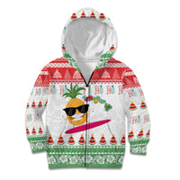 Hawaiian Mele Kalikimaka Kid Hoodie Funny Pineapple Surfing with Map Christmas Stripe Elements