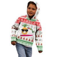 Hawaiian Mele Kalikimaka Kid Hoodie Funny Pineapple Surfing with Map Christmas Stripe Elements
