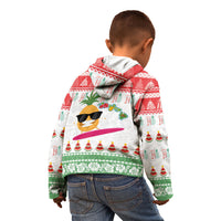 Hawaiian Mele Kalikimaka Kid Hoodie Funny Pineapple Surfing with Map Christmas Stripe Elements