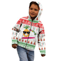 Hawaiian Mele Kalikimaka Kid Hoodie Funny Pineapple Surfing with Map Christmas Stripe Elements
