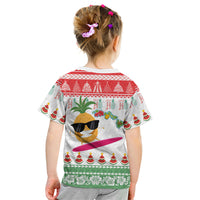 Hawaiian Mele Kalikimaka Kid T Shirt Funny Pineapple Surfing with Map Christmas Stripe Elements