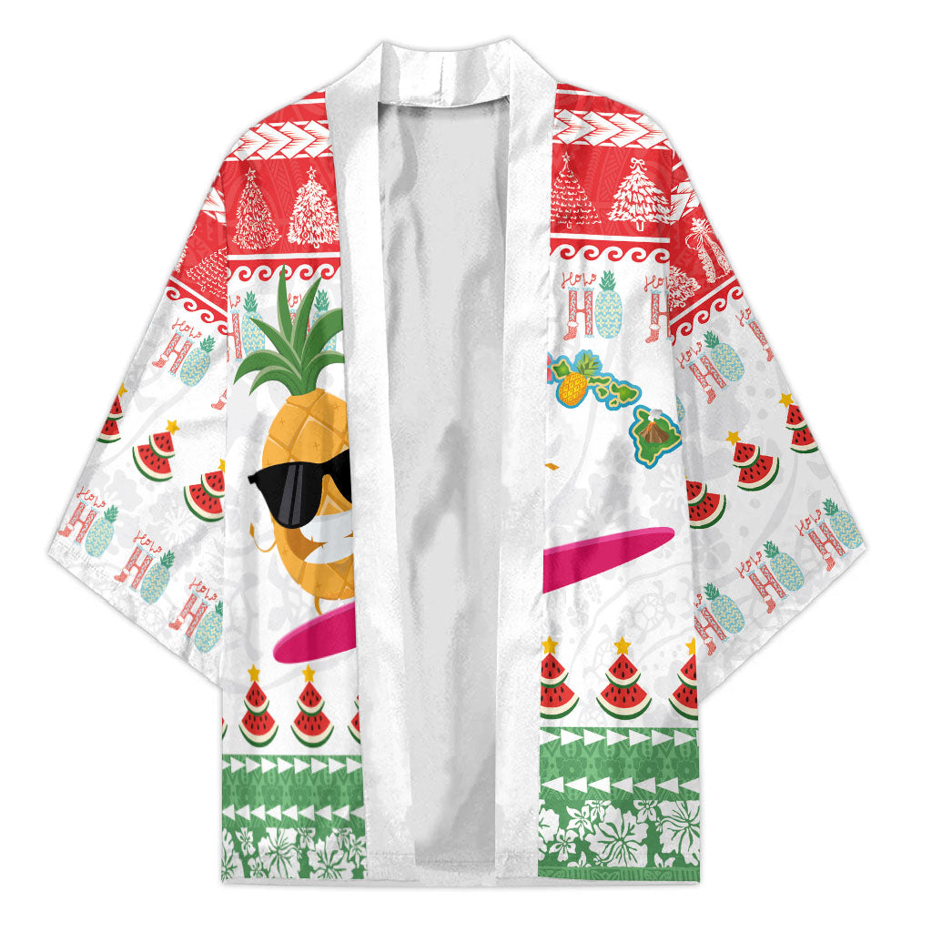 Hawaiian Mele Kalikimaka Kimono Funny Pineapple Surfing with Map Christmas Stripe Elements