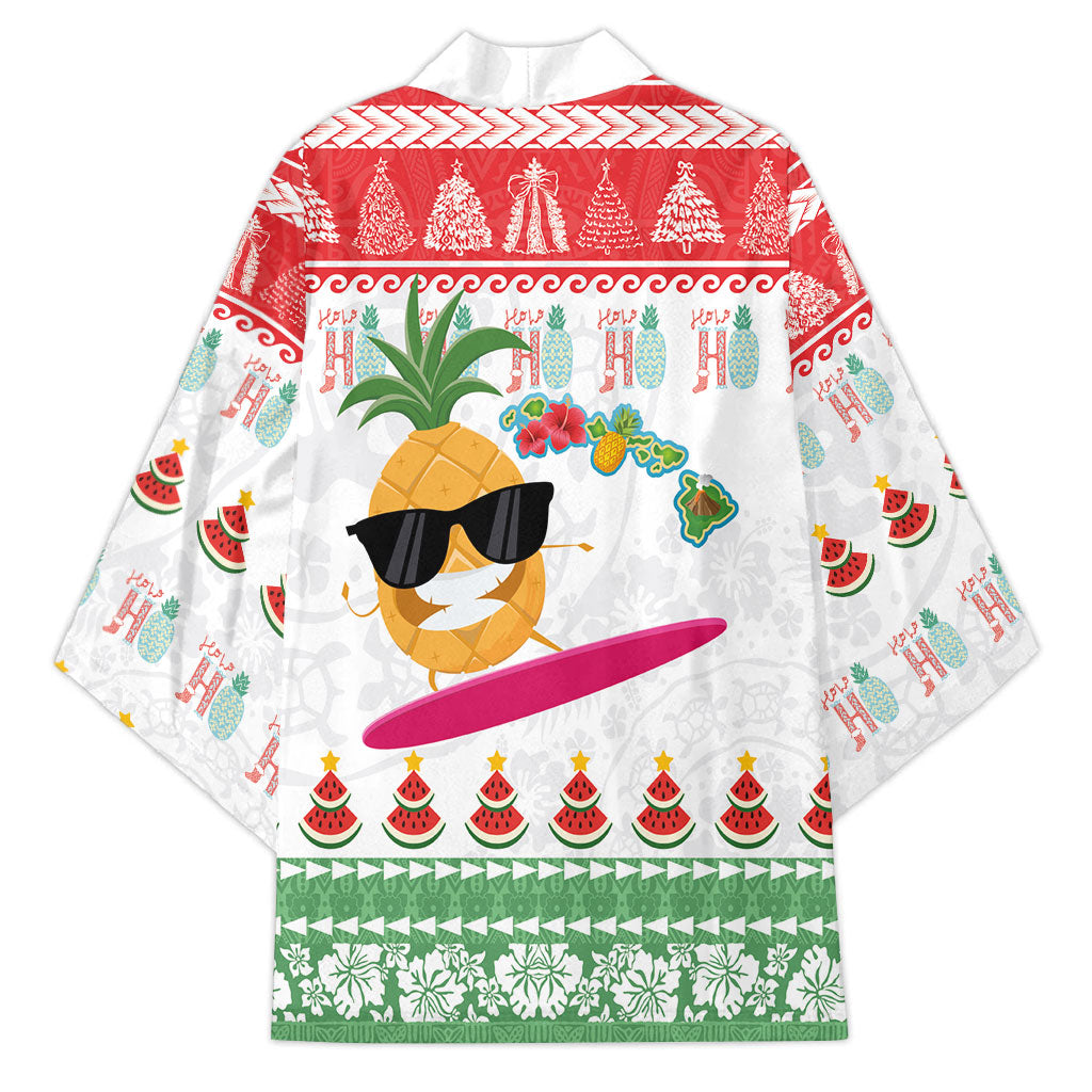 Hawaiian Mele Kalikimaka Kimono Funny Pineapple Surfing with Map Christmas Stripe Elements