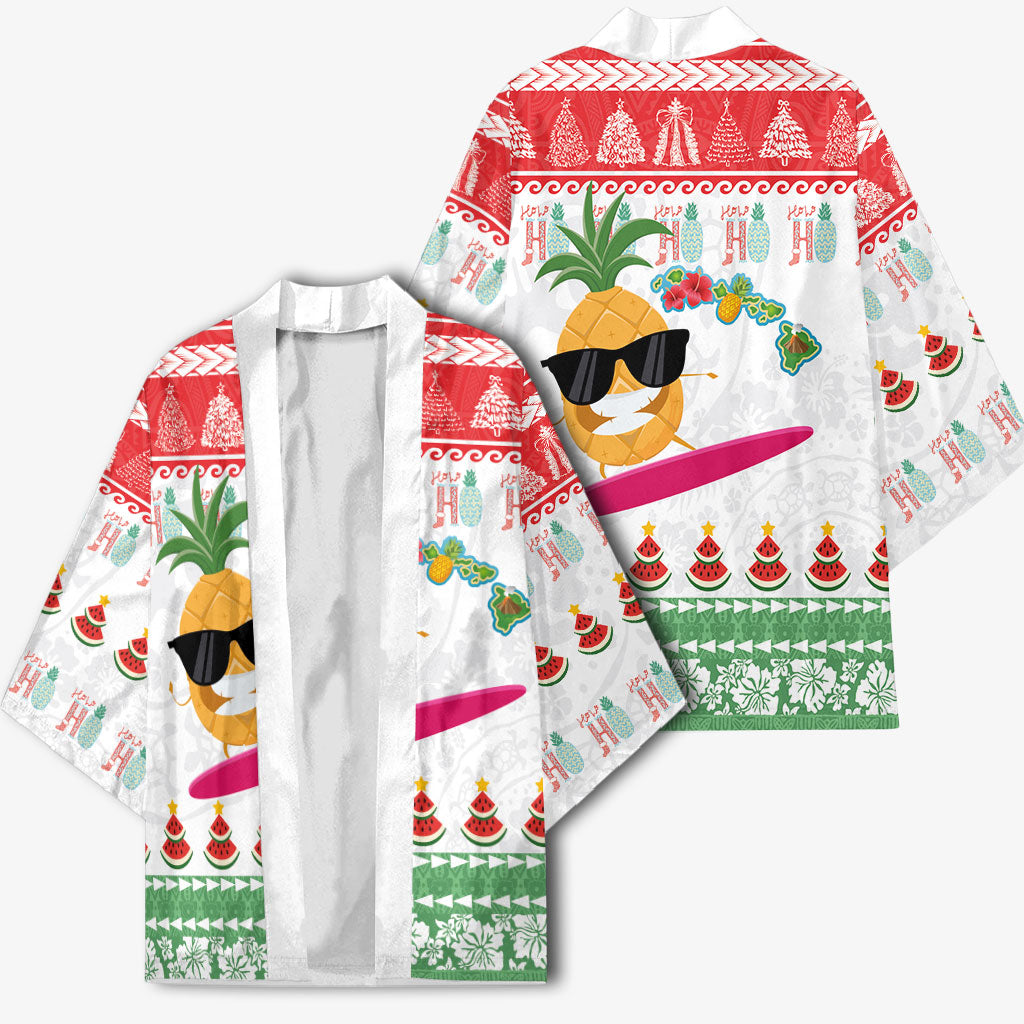 Hawaiian Mele Kalikimaka Kimono Funny Pineapple Surfing with Map Christmas Stripe Elements
