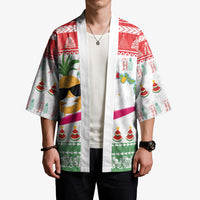Hawaiian Mele Kalikimaka Kimono Funny Pineapple Surfing with Map Christmas Stripe Elements
