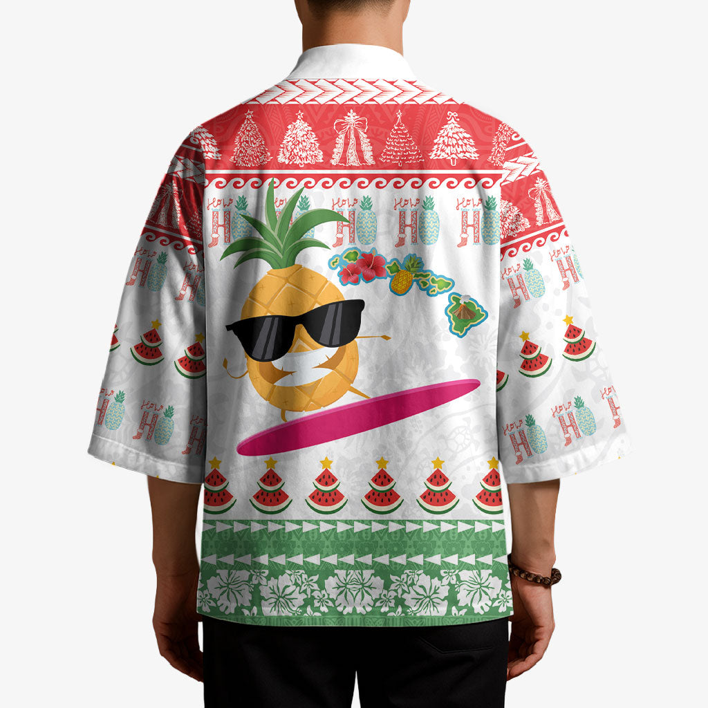 Hawaiian Mele Kalikimaka Kimono Funny Pineapple Surfing with Map Christmas Stripe Elements