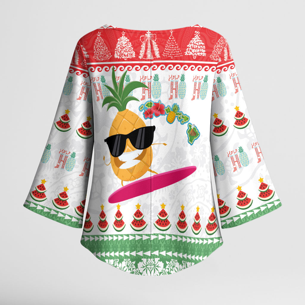 Hawaiian Mele Kalikimaka Kimono Sleeve Blouse Funny Pineapple Surfing with Map Christmas Stripe Elements