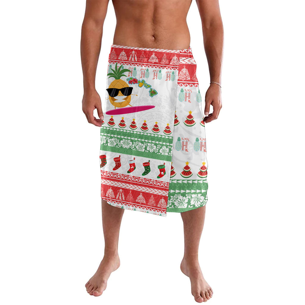 Hawaiian Mele Kalikimaka Lavalava Funny Pineapple Surfing with Map Christmas Stripe Elements
