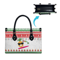Hawaiian Mele Kalikimaka Leather Bag Funny Pineapple Surfing with Map Christmas Stripe Elements