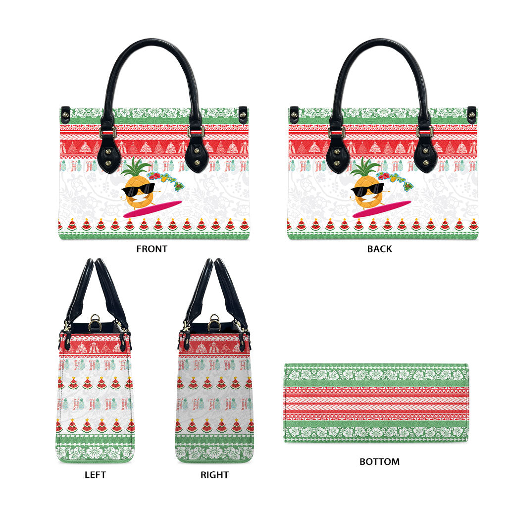 Hawaiian Mele Kalikimaka Leather Bag Funny Pineapple Surfing with Map Christmas Stripe Elements