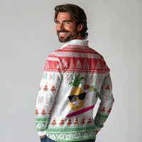 Hawaiian Mele Kalikimaka Long Sleeve Polo Shirt Funny Pineapple Surfing with Map Christmas Stripe Elements