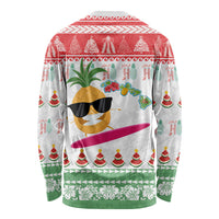 Hawaiian Mele Kalikimaka Long Sleeve Shirt Funny Pineapple Surfing with Map Christmas Stripe Elements