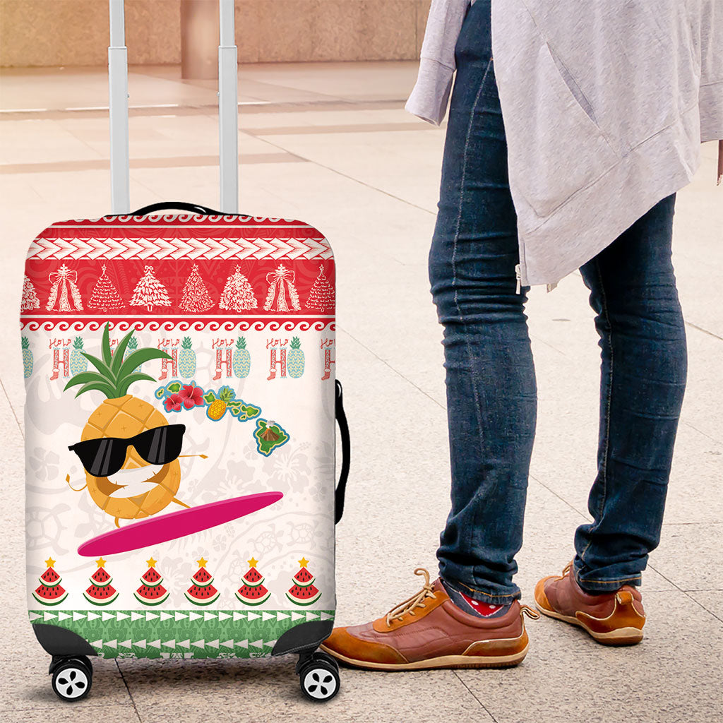 Hawaiian Mele Kalikimaka Luggage Cover Funny Pineapple Surfing with Map Christmas Stripe Elements