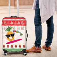 Hawaiian Mele Kalikimaka Luggage Cover Funny Pineapple Surfing with Map Christmas Stripe Elements