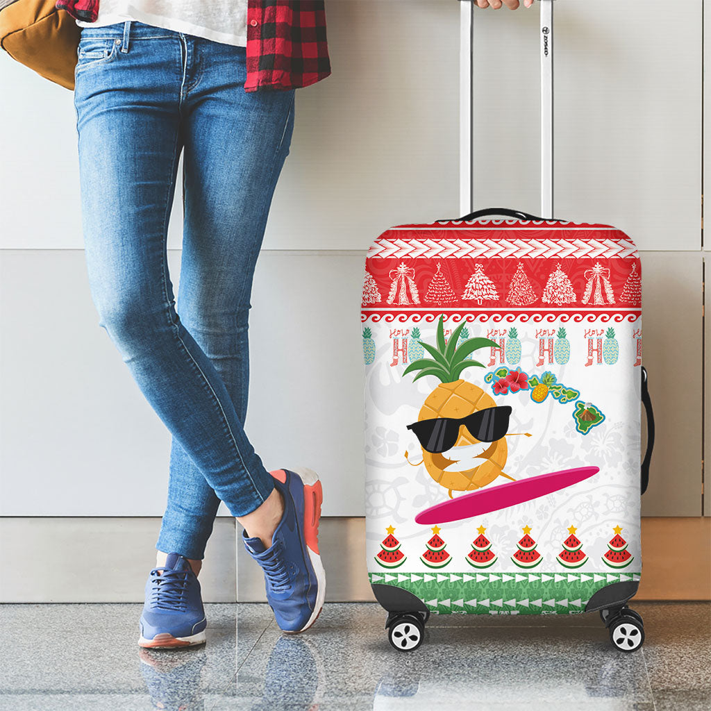 Hawaiian Mele Kalikimaka Luggage Cover Funny Pineapple Surfing with Map Christmas Stripe Elements
