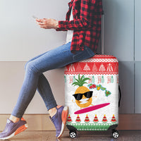 Hawaiian Mele Kalikimaka Luggage Cover Funny Pineapple Surfing with Map Christmas Stripe Elements