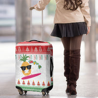 Hawaiian Mele Kalikimaka Luggage Cover Funny Pineapple Surfing with Map Christmas Stripe Elements