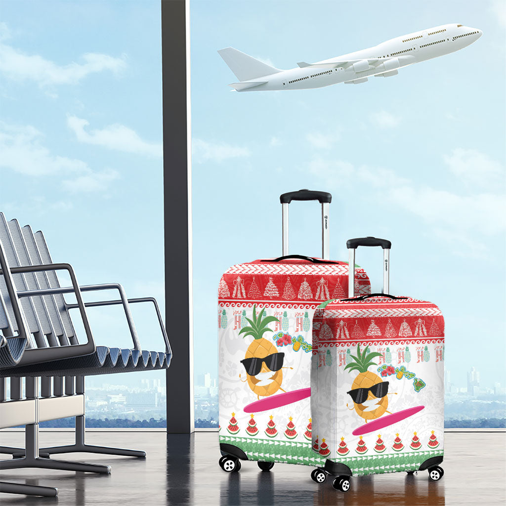 Hawaiian Mele Kalikimaka Luggage Cover Funny Pineapple Surfing with Map Christmas Stripe Elements