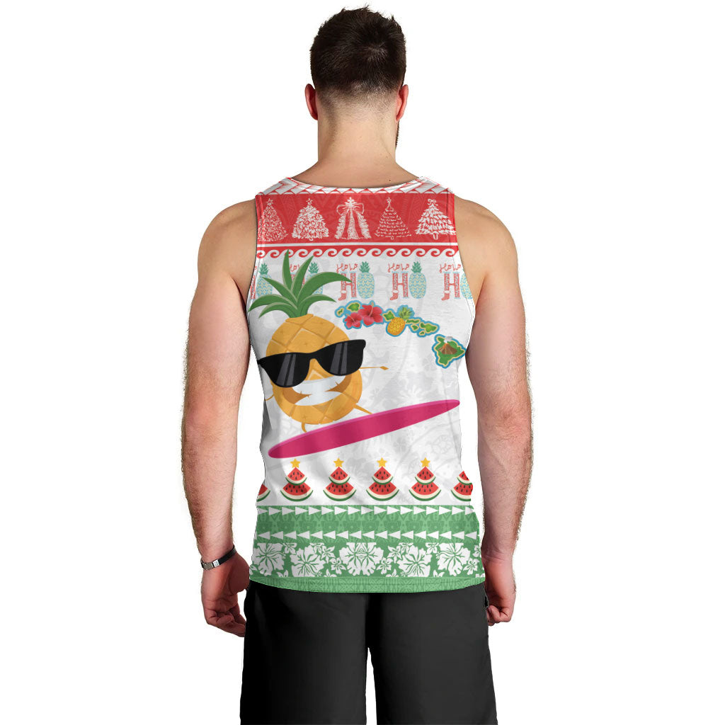Hawaiian Mele Kalikimaka Men Tank Top Funny Pineapple Surfing with Map Christmas Stripe Elements