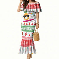 Hawaiian Mele Kalikimaka Mermaid Dress Funny Pineapple Surfing with Map Christmas Stripe Elements