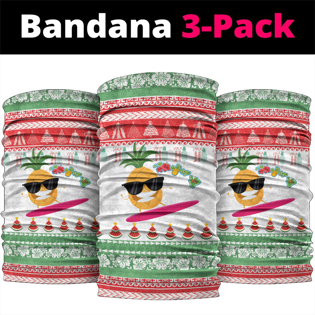 Hawaiian Mele Kalikimaka Neck Gaiter Funny Pineapple Surfing with Map Christmas Stripe Elements