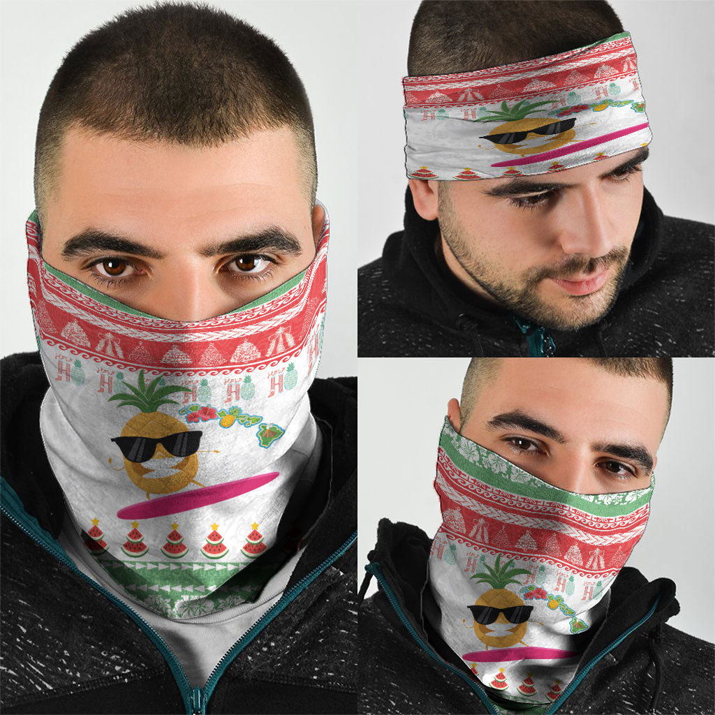 Hawaiian Mele Kalikimaka Neck Gaiter Funny Pineapple Surfing with Map Christmas Stripe Elements