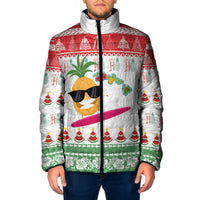 Hawaiian Mele Kalikimaka Padded Jacket Funny Pineapple Surfing with Map Christmas Stripe Elements