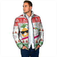 Hawaiian Mele Kalikimaka Padded Jacket Funny Pineapple Surfing with Map Christmas Stripe Elements
