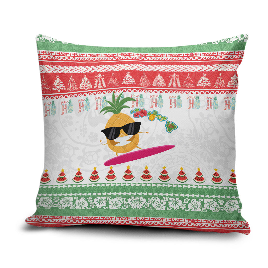 Hawaiian Mele Kalikimaka Pillow Cover Funny Pineapple Surfing with Map Christmas Stripe Elements