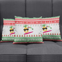 Hawaiian Mele Kalikimaka Pillow Cover Funny Pineapple Surfing with Map Christmas Stripe Elements
