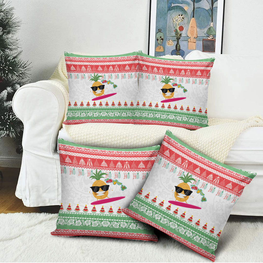 Hawaiian Mele Kalikimaka Pillow Cover Funny Pineapple Surfing with Map Christmas Stripe Elements