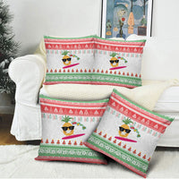 Hawaiian Mele Kalikimaka Pillow Cover Funny Pineapple Surfing with Map Christmas Stripe Elements