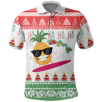 Hawaiian Mele Kalikimaka Polo Shirt Funny Pineapple Surfing with Map Christmas Stripe Elements