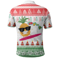 Hawaiian Mele Kalikimaka Polo Shirt Funny Pineapple Surfing with Map Christmas Stripe Elements