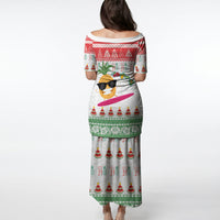 Hawaiian Mele Kalikimaka Puletasi Funny Pineapple Surfing with Map Christmas Stripe Elements