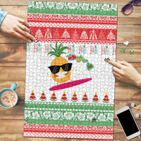 Hawaiian Mele Kalikimaka Puzzle Funny Pineapple Surfing with Map Christmas Stripe Elements
