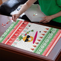 Hawaiian Mele Kalikimaka Puzzle Funny Pineapple Surfing with Map Christmas Stripe Elements