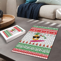 Hawaiian Mele Kalikimaka Puzzle Funny Pineapple Surfing with Map Christmas Stripe Elements