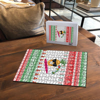 Hawaiian Mele Kalikimaka Puzzle Funny Pineapple Surfing with Map Christmas Stripe Elements