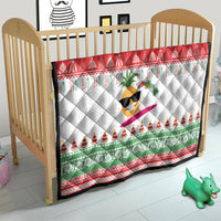 Hawaiian Mele Kalikimaka Quilt Funny Pineapple Surfing with Map Christmas Stripe Elements