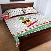 Hawaiian Mele Kalikimaka Quilt Bed Set Funny Pineapple Surfing with Map Christmas Stripe Elements