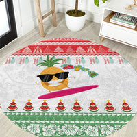 Hawaiian Mele Kalikimaka Round Carpet Funny Pineapple Surfing with Map Christmas Stripe Elements