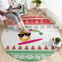 Hawaiian Mele Kalikimaka Round Carpet Funny Pineapple Surfing with Map Christmas Stripe Elements