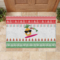 Hawaiian Mele Kalikimaka Rubber Doormat Funny Pineapple Surfing with Map Christmas Stripe Elements
