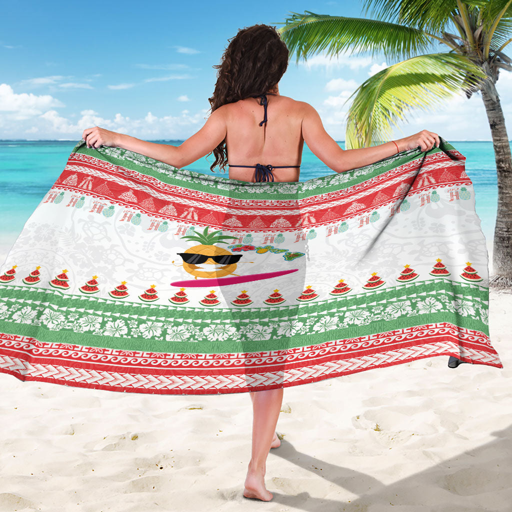 Hawaiian Mele Kalikimaka Sarong Funny Pineapple Surfing with Map Christmas Stripe Elements