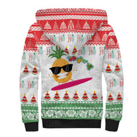Hawaiian Mele Kalikimaka Sherpa Hoodie Funny Pineapple Surfing with Map Christmas Stripe Elements