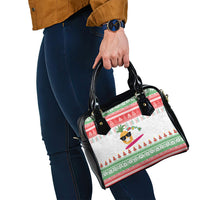 Hawaiian Mele Kalikimaka Shoulder Handbag Funny Pineapple Surfing with Map Christmas Stripe Elements