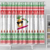 Hawaiian Mele Kalikimaka Shower Curtain Funny Pineapple Surfing with Map Christmas Stripe Elements