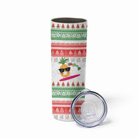 Hawaiian Mele Kalikimaka Skinny Tumbler Funny Pineapple Surfing with Map Christmas Stripe Elements